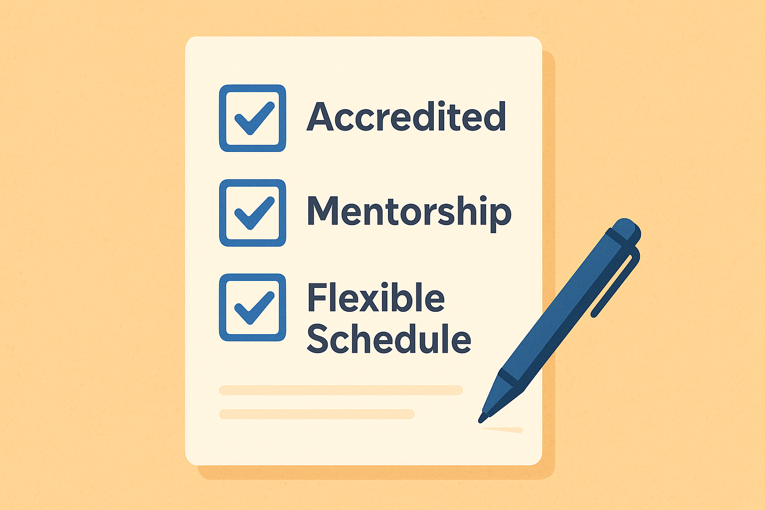 Checklist highlighting accredited programs, mentorship, and flexible schedules for learning future jobs Nigeria and top skills 2025.