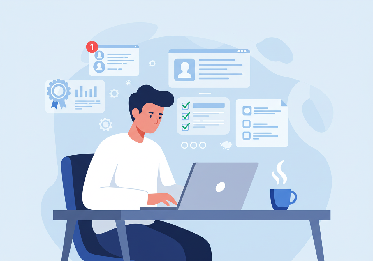 Person working on a laptop with productivity tools around, showing ways to beat procrastination.