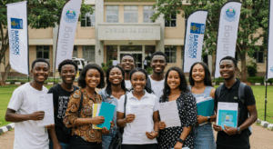 Choose the right Nigerian university by exploring campus options with other students holding admission documents at Babcock University.