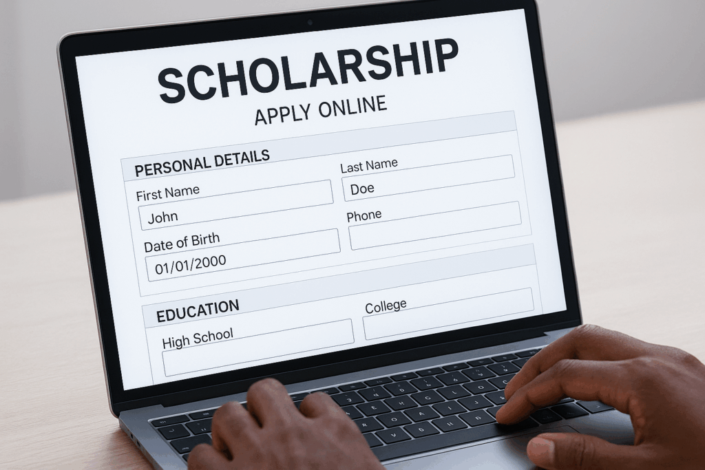 Federal Government Scholarship Nigeria online application form being filled on a laptop.