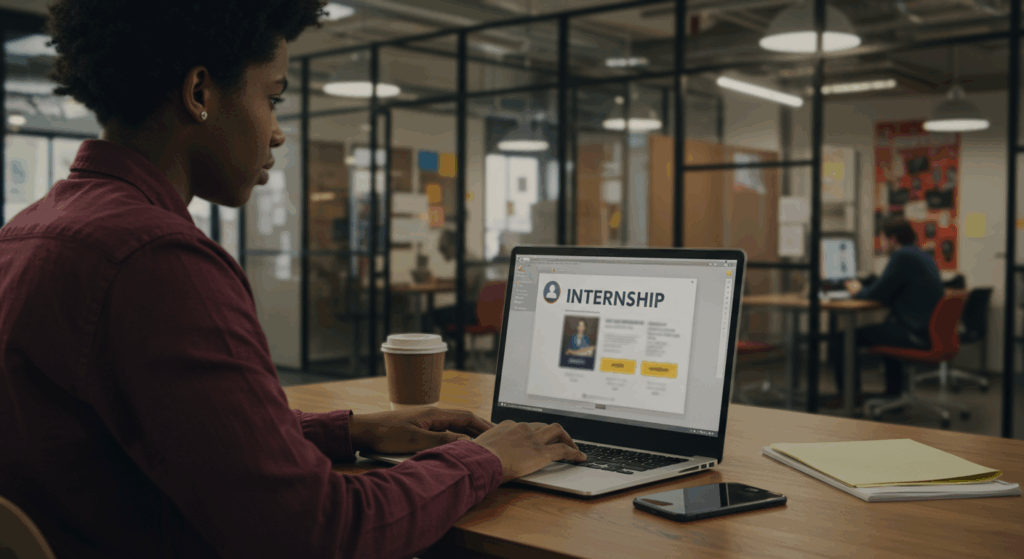 Student exploring internships with stipends online for career growth opportunities.