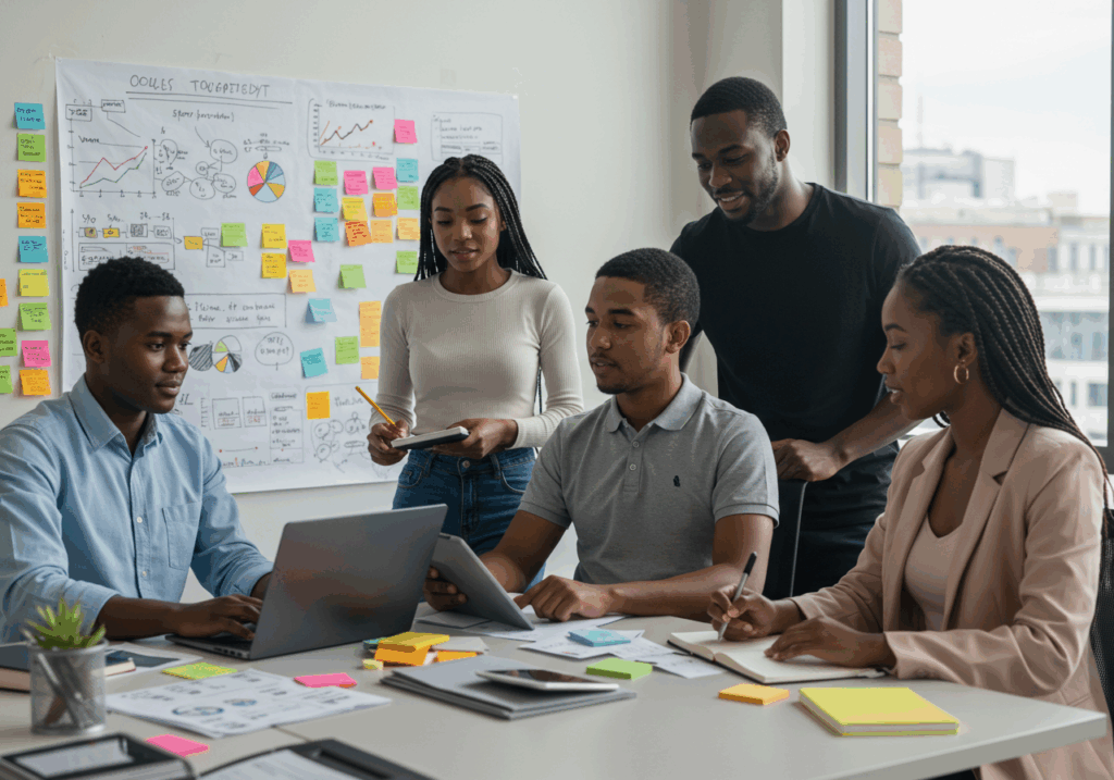 Students collaborating on projects during internships with stipends for hands-on learning.