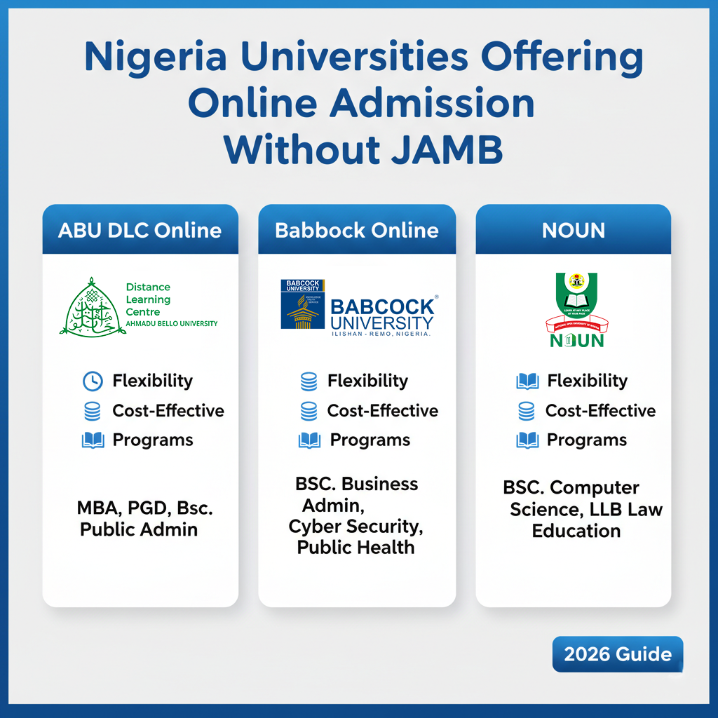 Nigeria universities offering admission without JAMB in 2026 including ABU DLC Babcock Online and NOUN