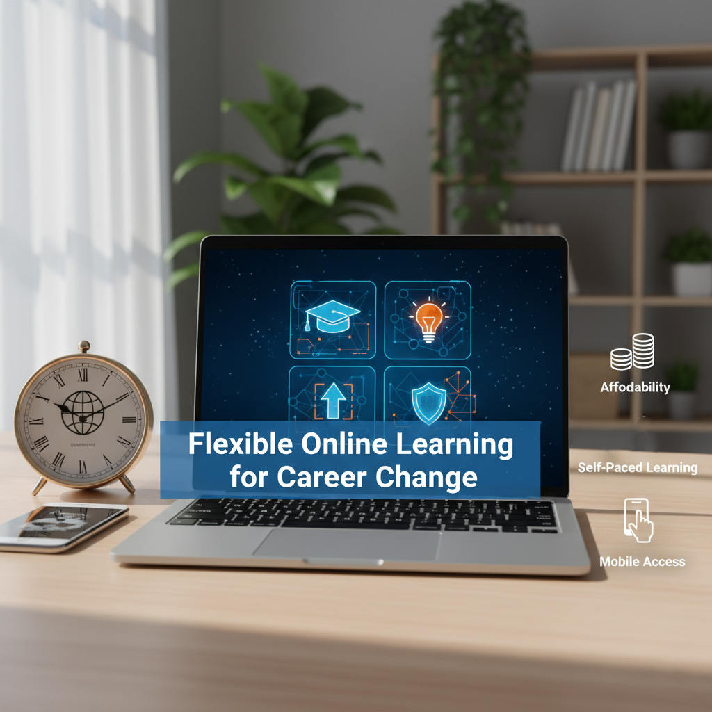Flexible online learning setup showing how Nigerians use self-paced study for career change through online learning in 2025
