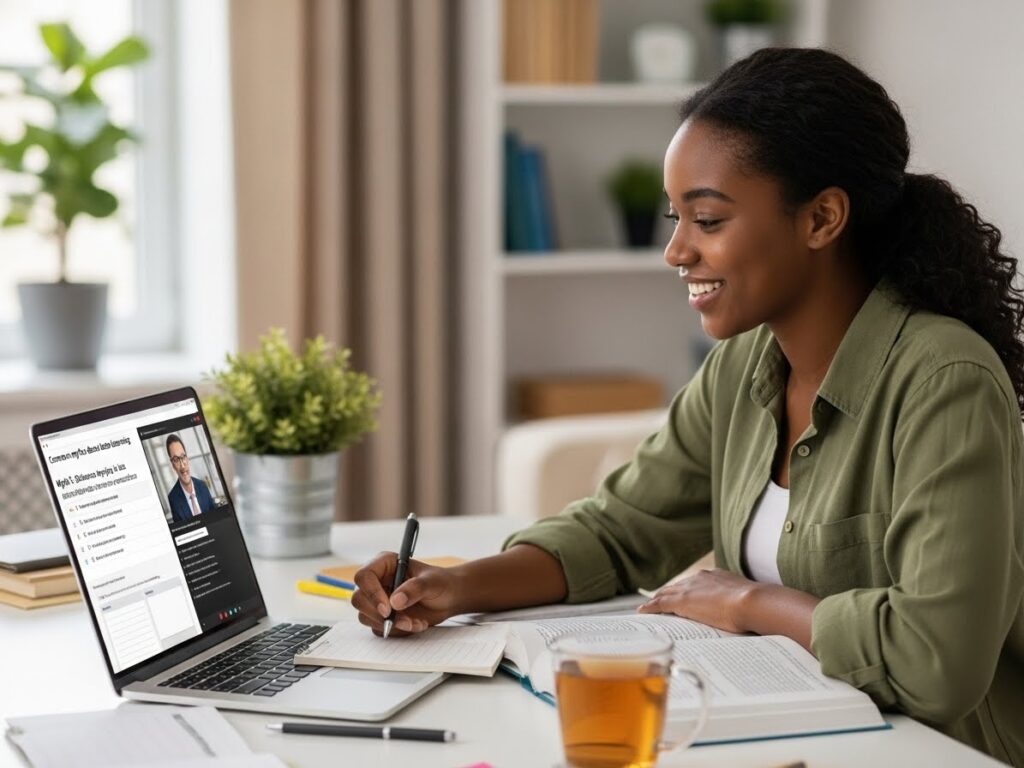 Nigerian student studying at home to overcome online degree myths Nigeria about learning quality