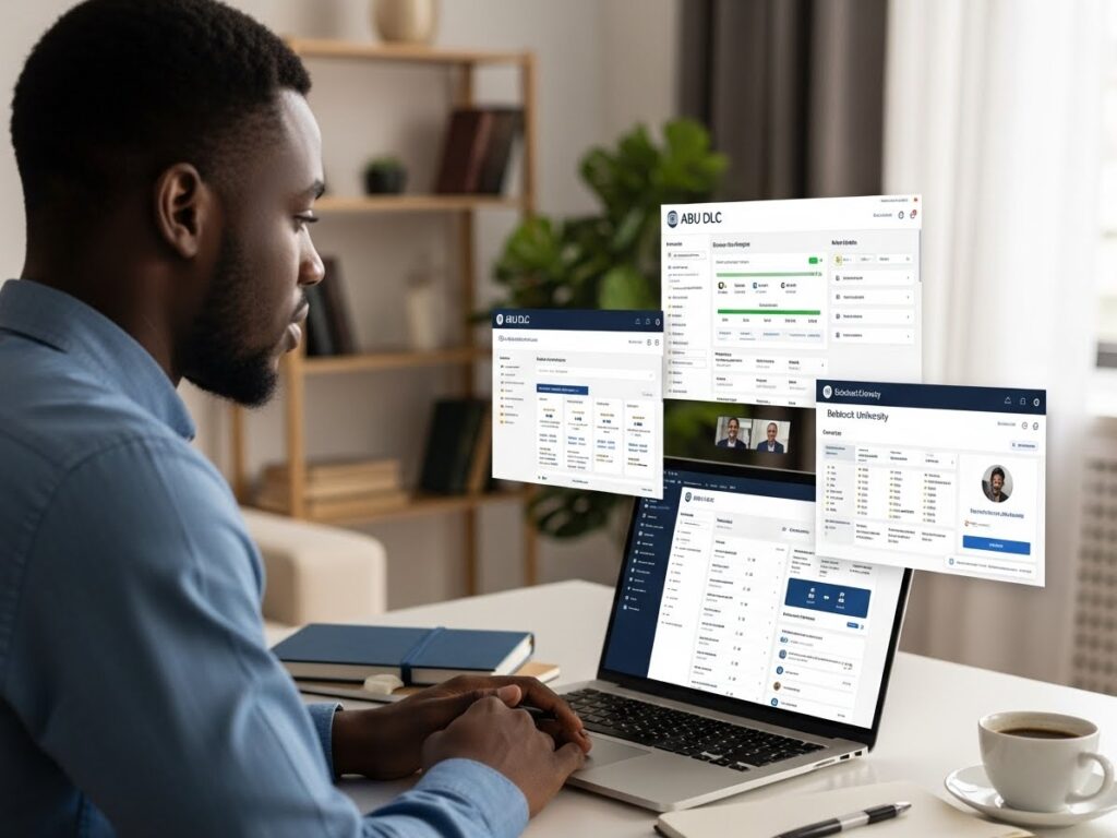 Online MBA student accessing ABU and Babcock university dashboards representing online MBA career opportunities in Nigeria