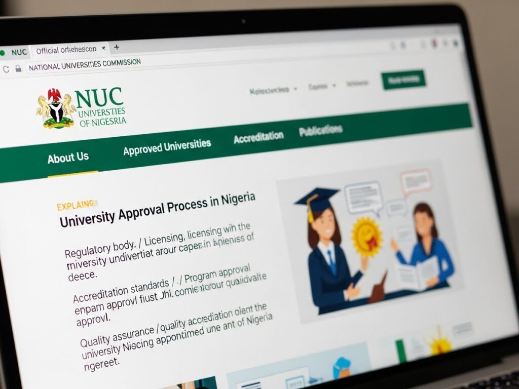 National Universities Commission website showing approved universities and accreditation process in Nigeria