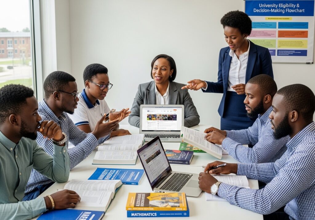 Students receiving university admission guidance during a counseling session for JAMB 2026 preparation and course selection planning
