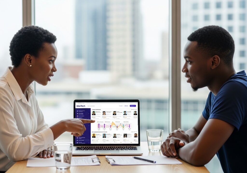 Online degree jobs career guidance session between a graduate and education advisor