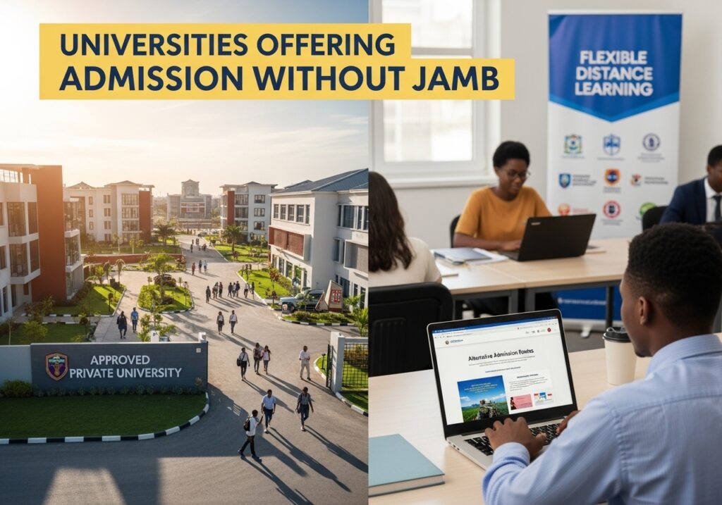 Approved private university campus and distance learning centre promoting admission without JAMB in Nigeria for eligible students.
