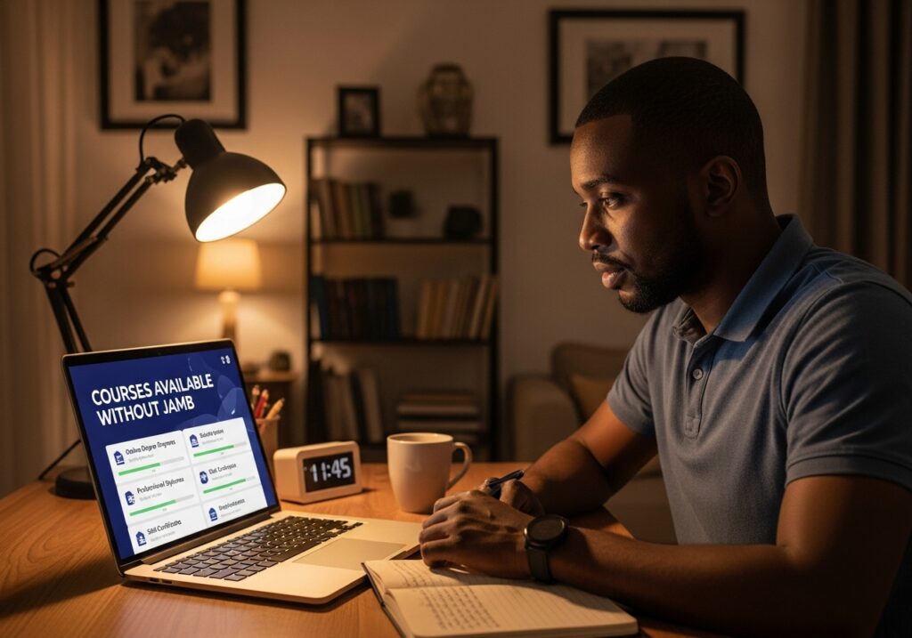 Student exploring online degree programs and professional courses where JAMB is not required for admission in Nigeria.