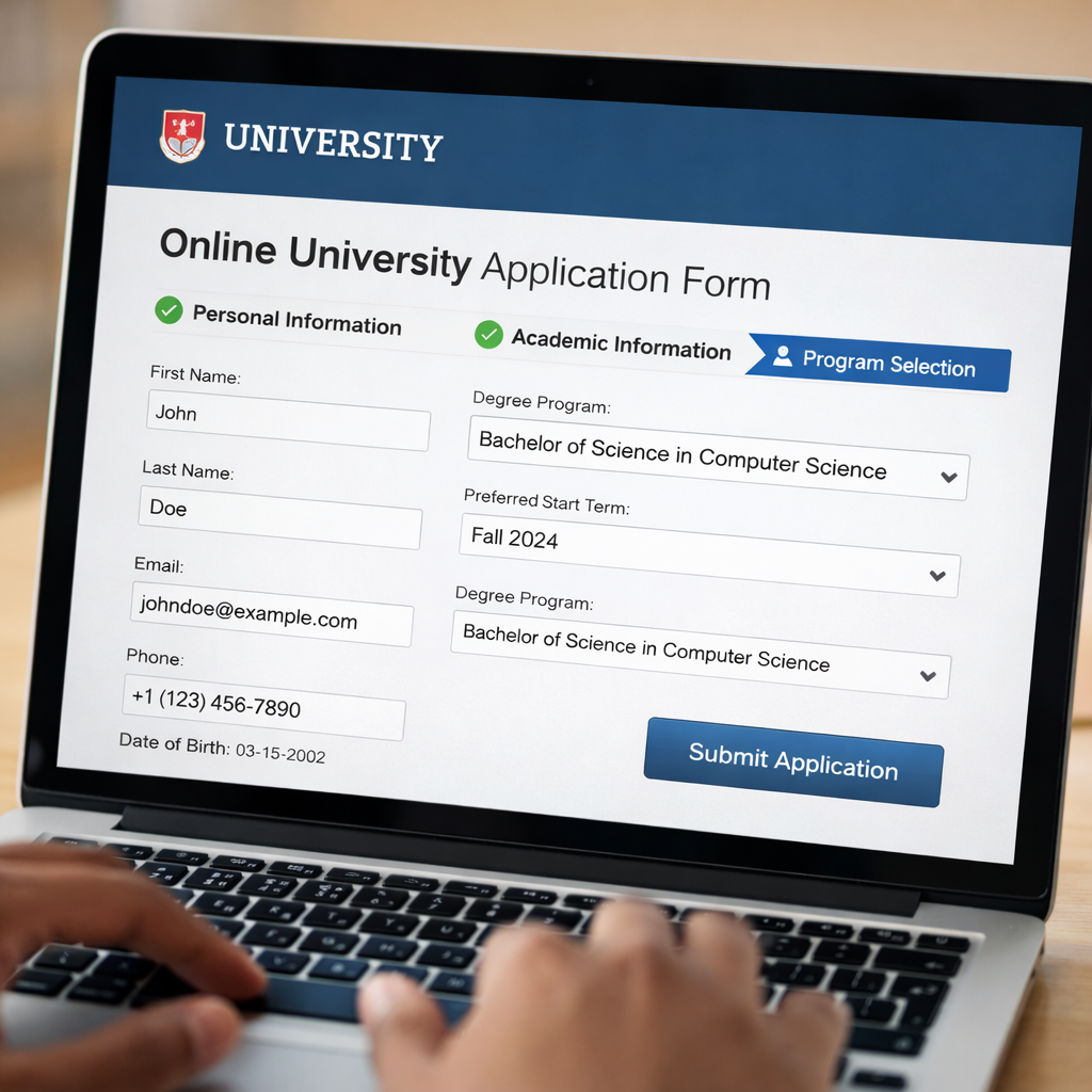 Online university admission process in Nigeria showing digital application form with personal and academic details during online admission process in Nigeria