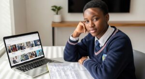 Student using laptop to research online degree validity and choose the right course for future career