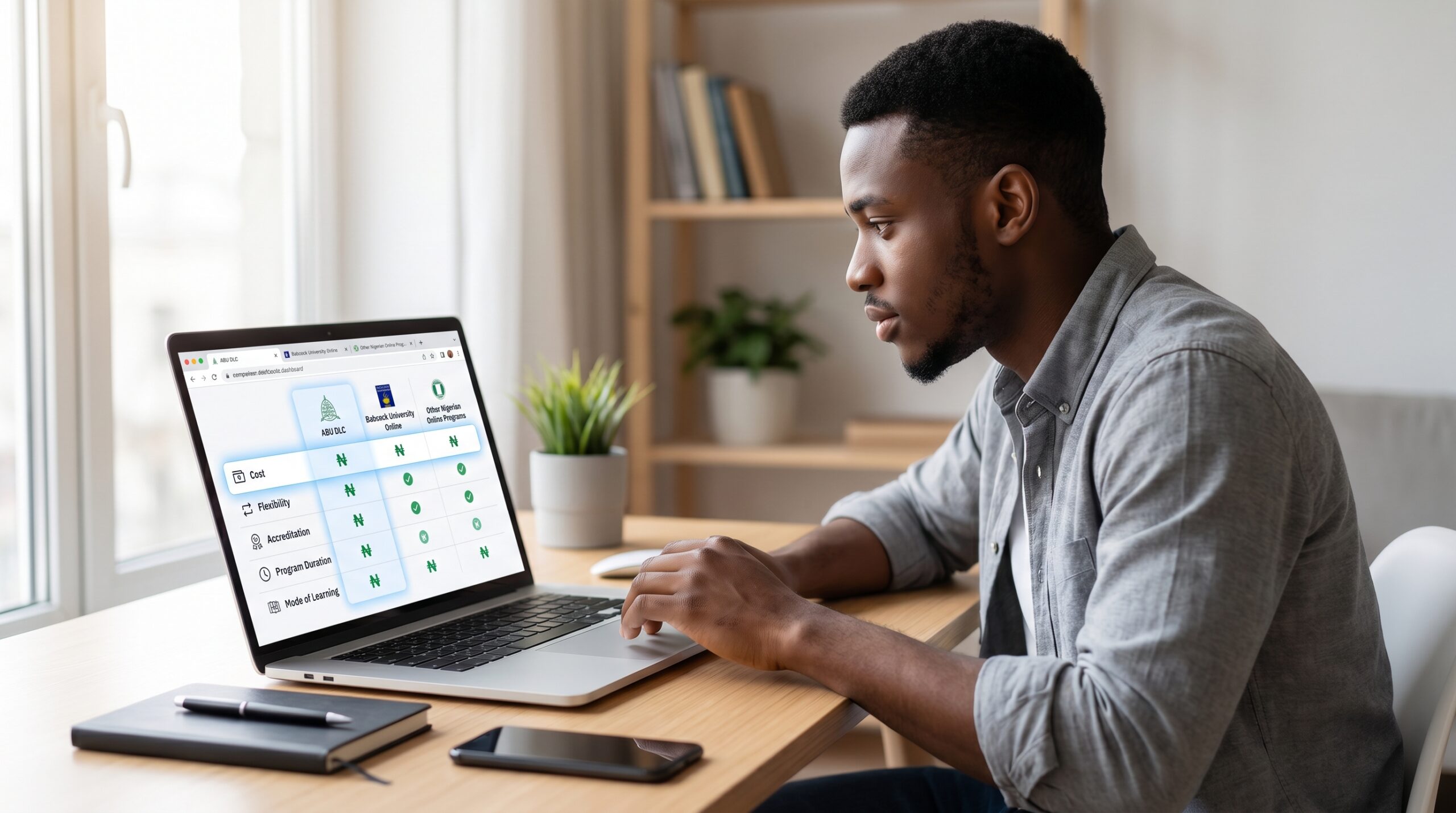Decision flow chart with key questions: budget career goals time availability learning style pathways leading to different university choices; represents structured decision-making for choosing online universities