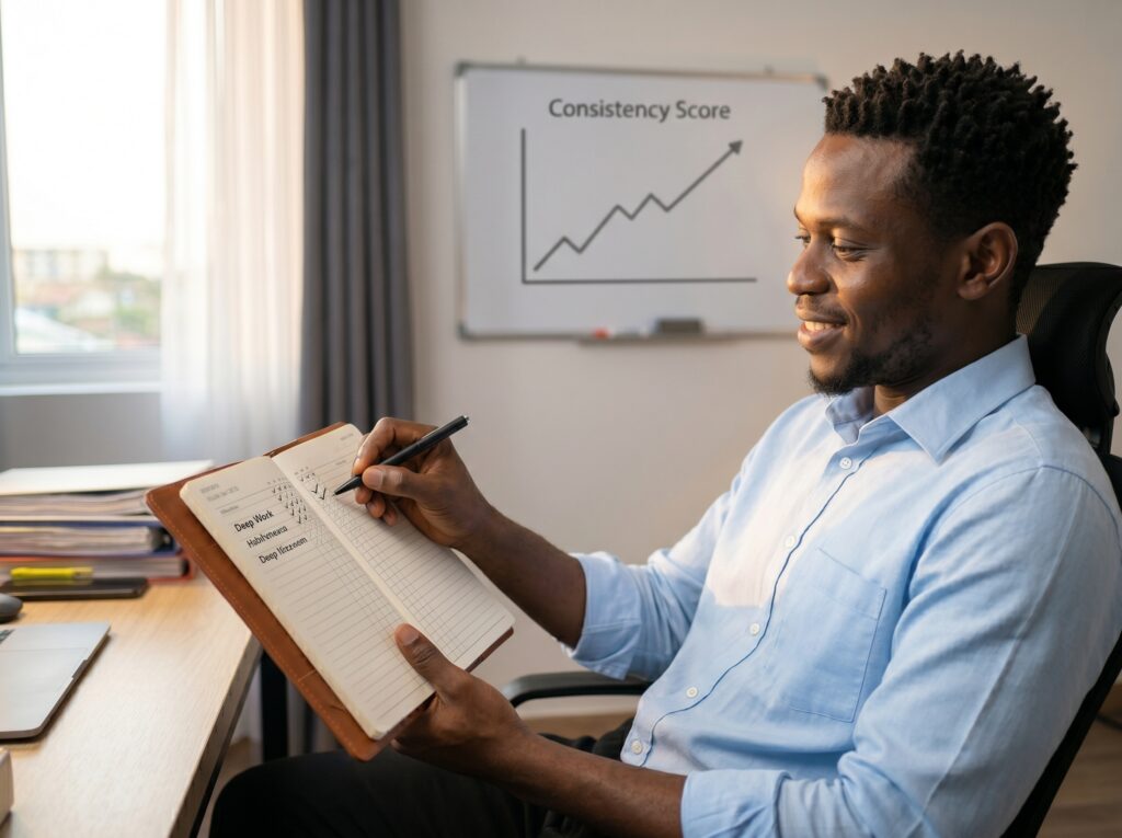 Step-by-step productivity framework showing preparation the night before, focused study sessions, habit formation, time management, and learning consistency.